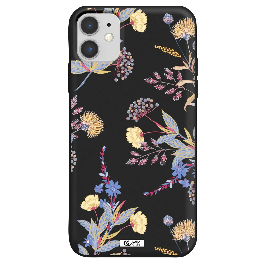 Pastel Fall Flowers Apple iPhone 11 Silicone black Case
