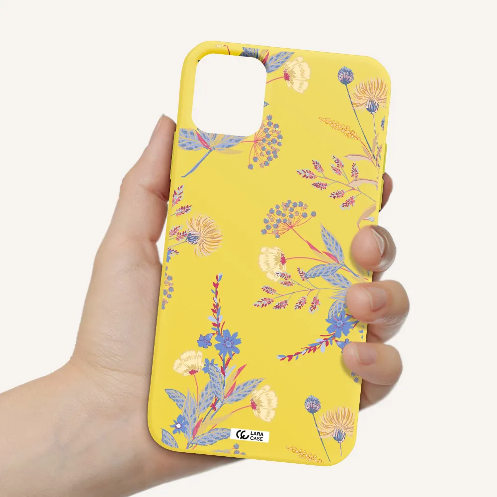 Pastel Fall Flowers Apple iPhone 11 Silicone canary yellow Case