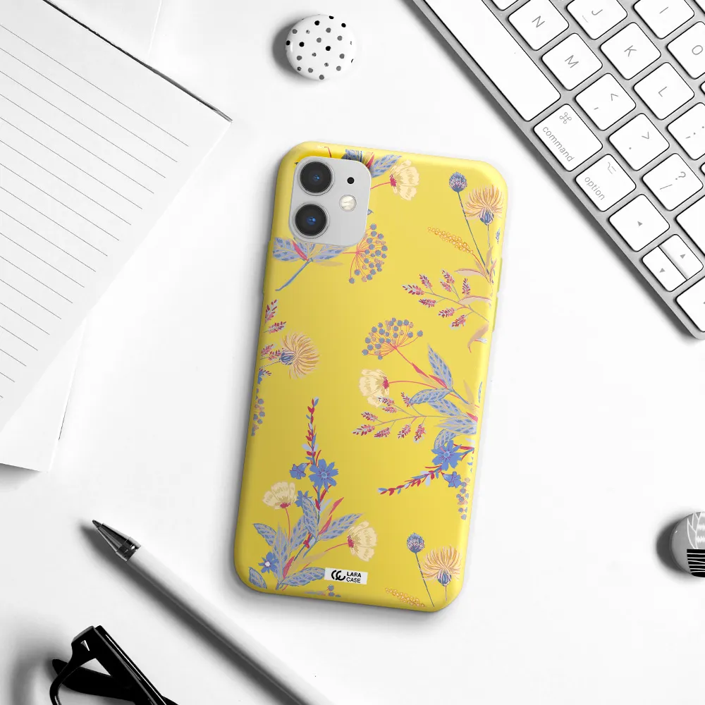 Pastel Fall Flowers Apple iPhone 11 Silicone canary yellow Case