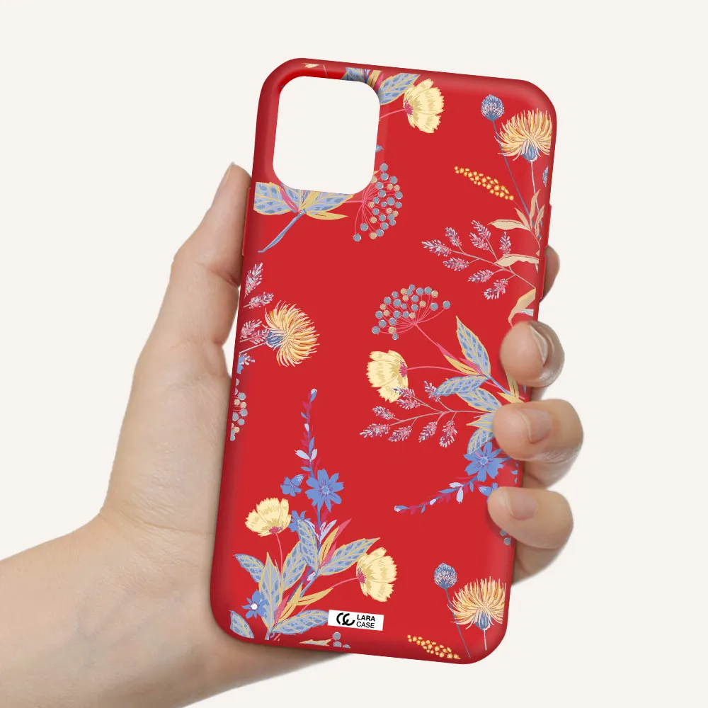Pastel Fall Flowers Apple iPhone 11 Silicone Imperial Red Case