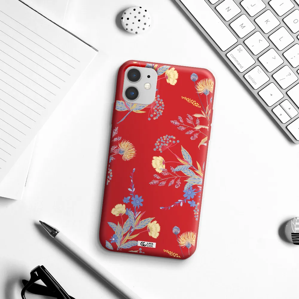 Pastel Fall Flowers Apple iPhone 11 Silicone Imperial Red Case