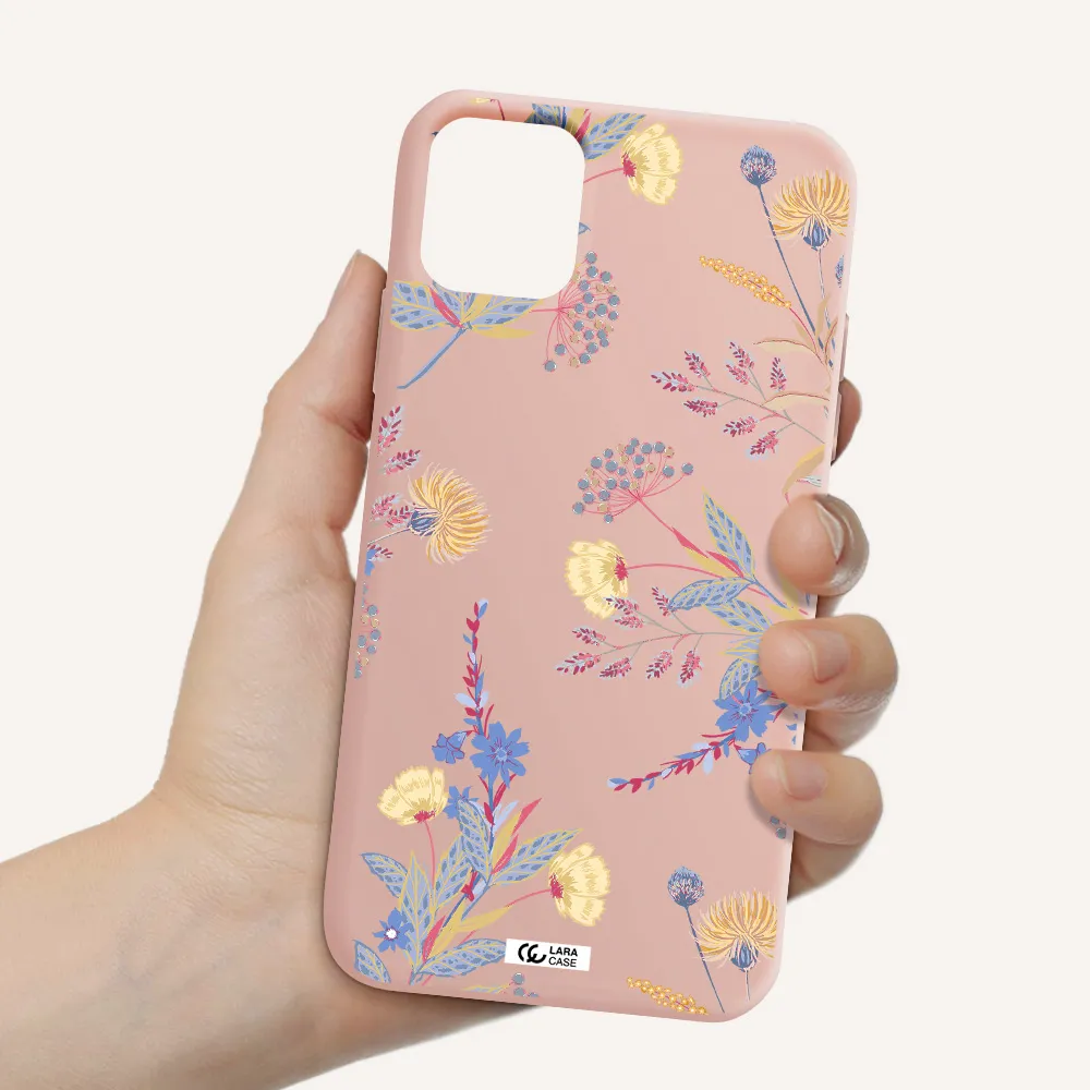 Pastel Fall Flowers Apple iPhone 11 Silicone pastel pink Case