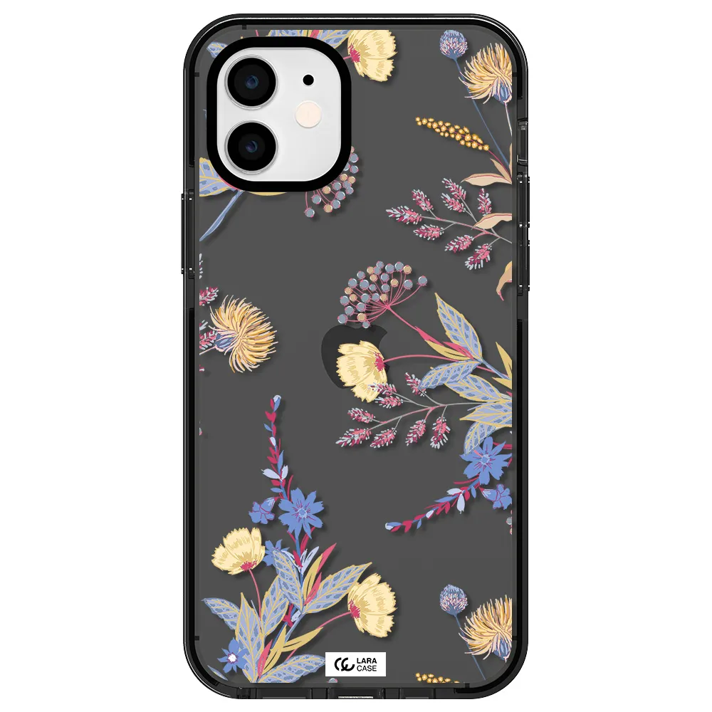 Pastel Fall Flowers Apple iPhone 12 impact Smoke Black Case