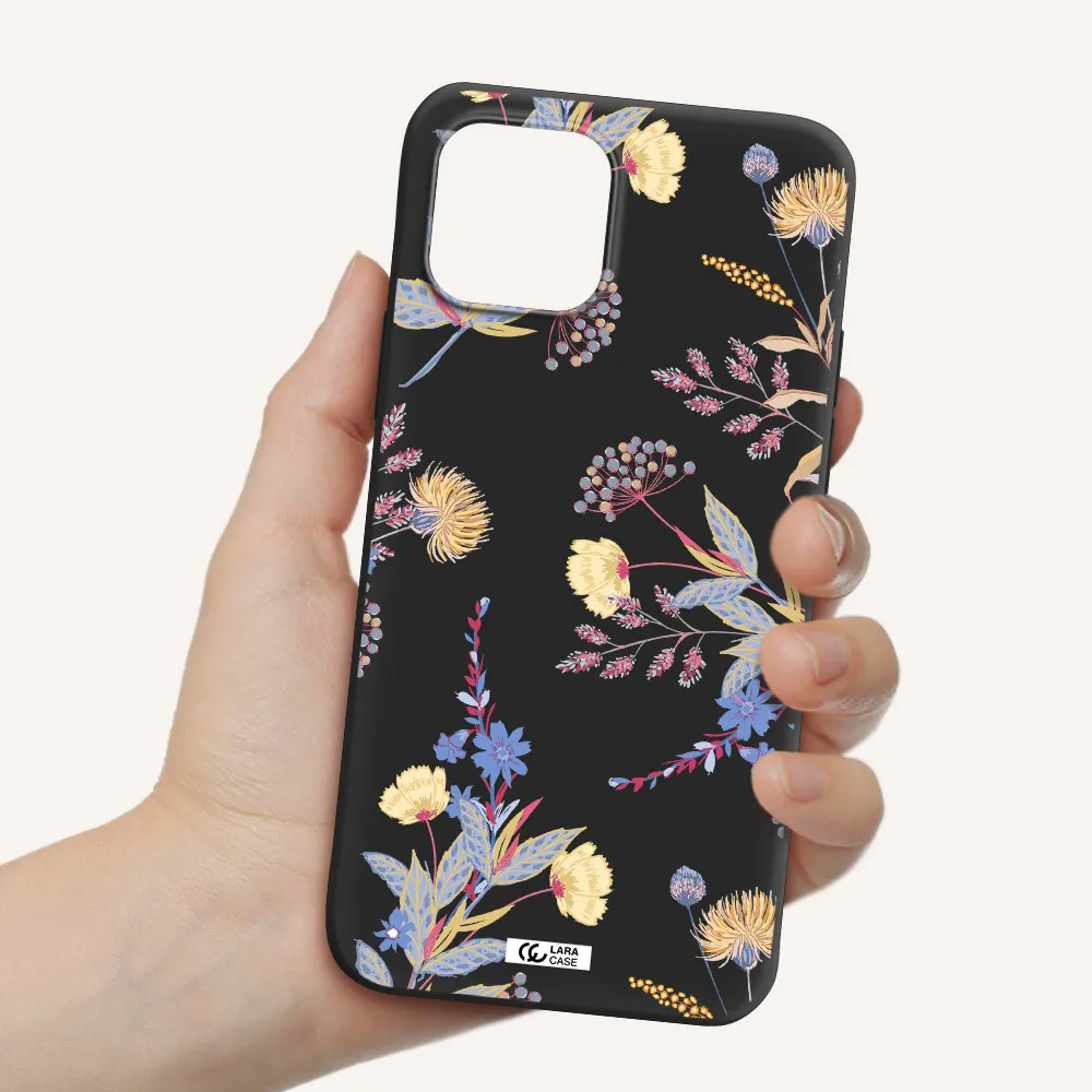 Pastel Fall Flowers Apple iPhone 12 mini Silicone black Case