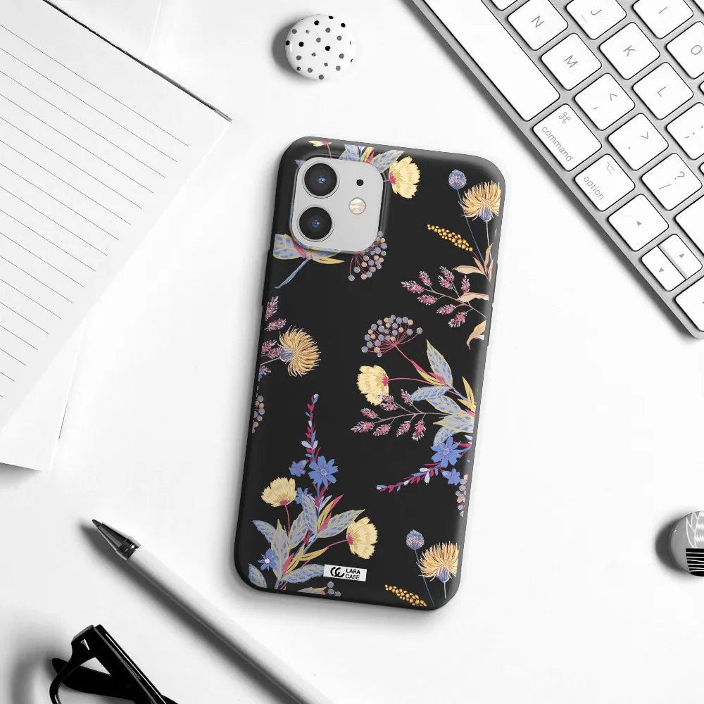 Pastel Fall Flowers Apple iPhone 12 mini Silicone black Case