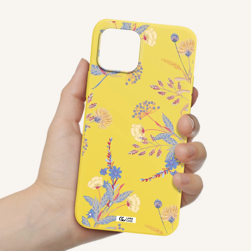 Pastel Fall Flowers Apple iPhone 12 mini Silicone canary yellow Case