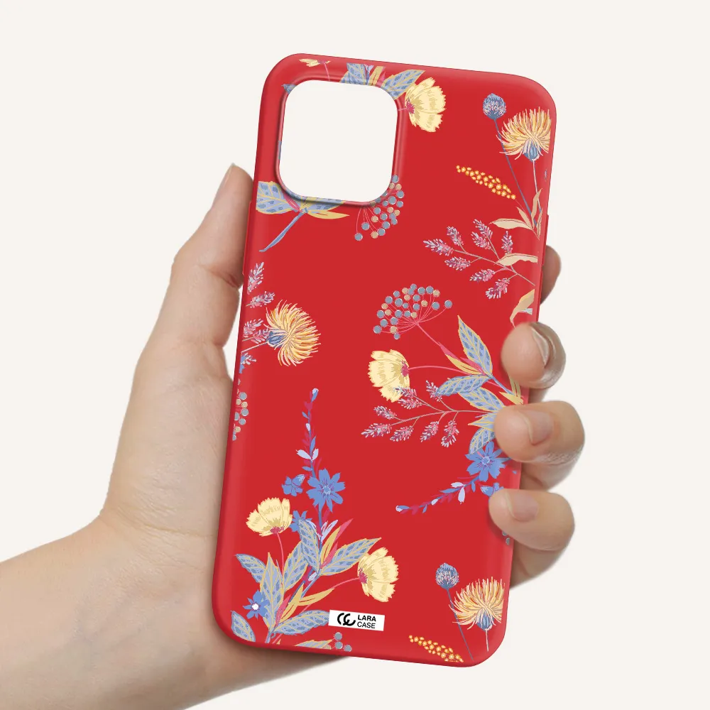Pastel Fall Flowers Apple iPhone 12 mini Silicone Imperial Red Case
