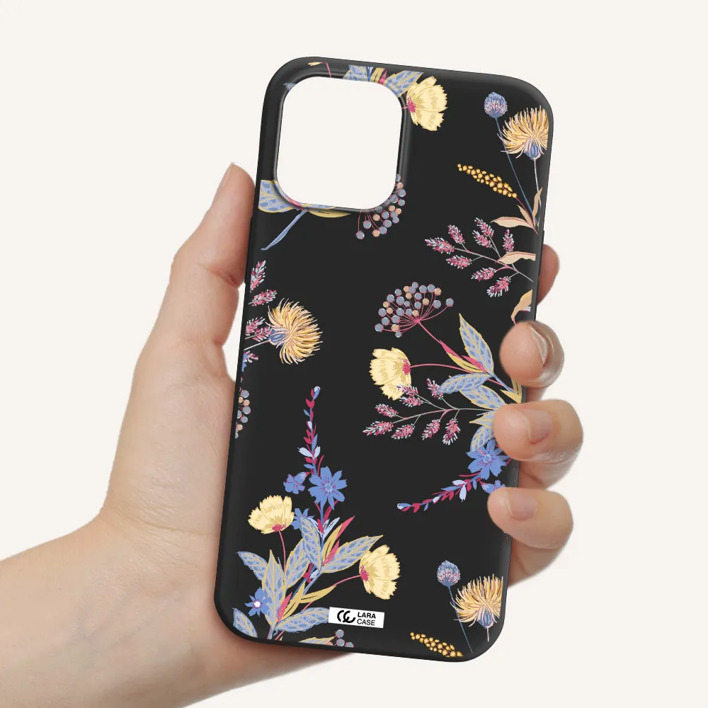 Pastel Fall Flowers Apple iPhone 12 pro max Silicone black Case