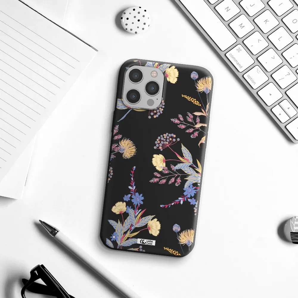 Pastel Fall Flowers Apple iPhone 12 pro max Silicone black Case