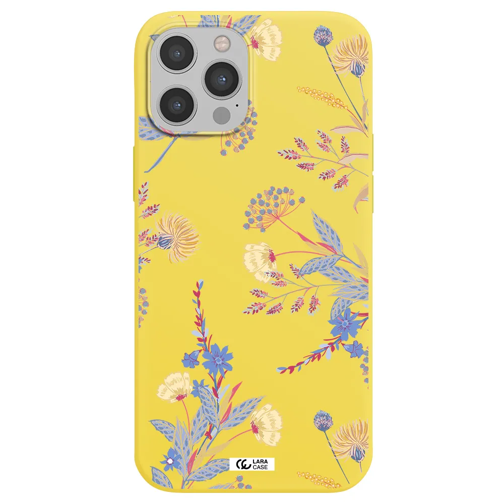 Pastel Fall Flowers Apple iPhone 12 pro max Silicone canary yellow Case