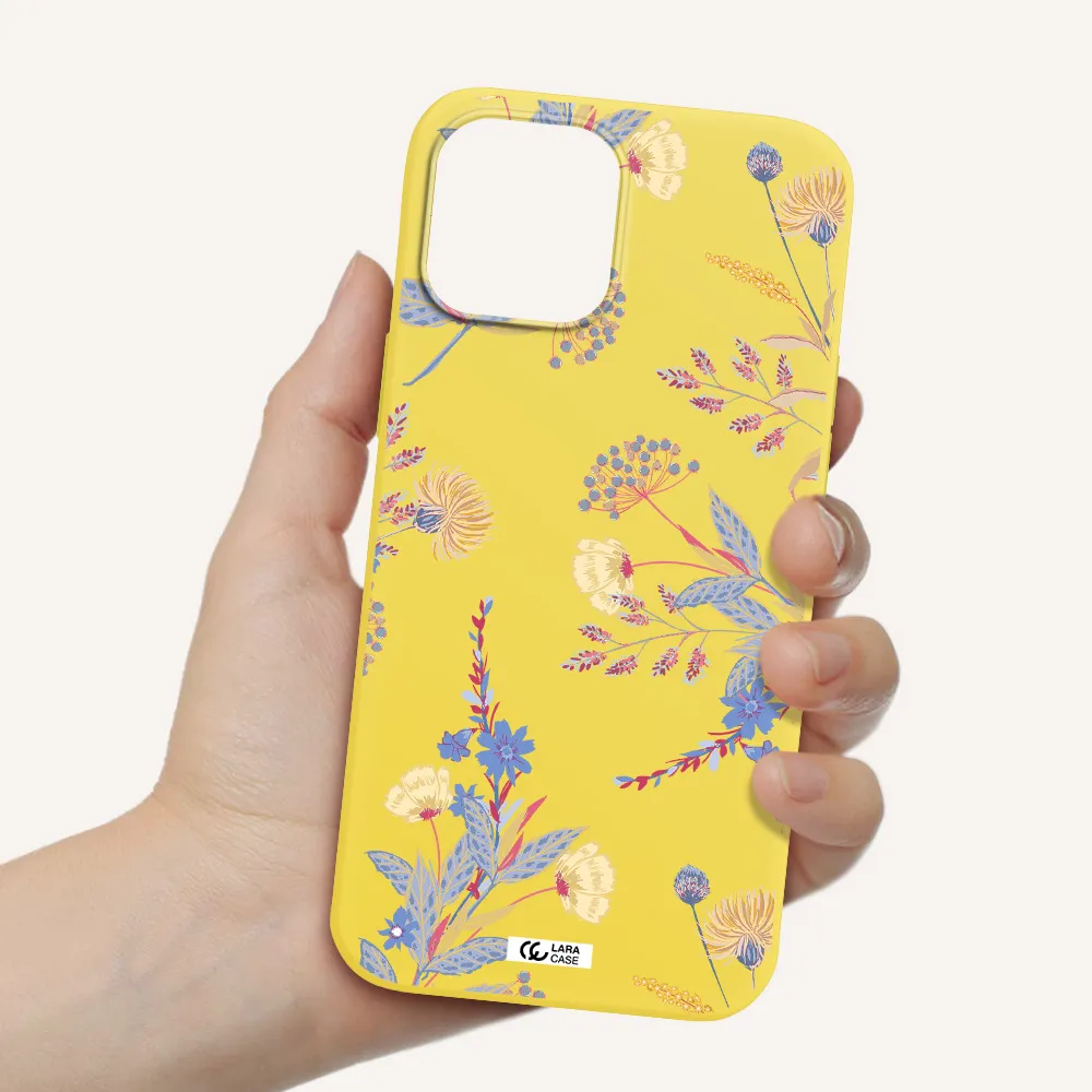 Pastel Fall Flowers Apple iPhone 12 pro max Silicone canary yellow Case