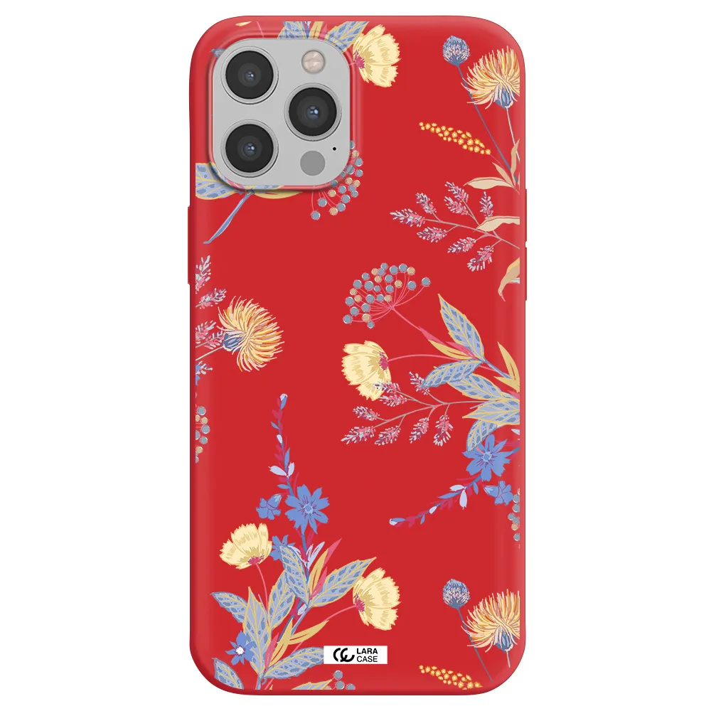 Pastel Fall Flowers Apple iPhone 12 pro max Silicone Imperial Red Case