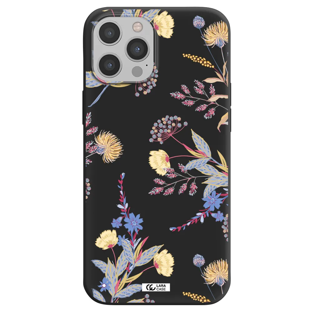 Pastel Fall Flowers Apple iPhone 12 pro Silicone black Case