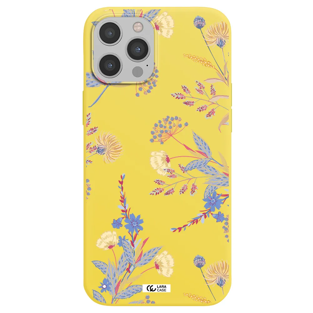 Pastel Fall Flowers Apple iPhone 12 pro Silicone canary yellow Case
