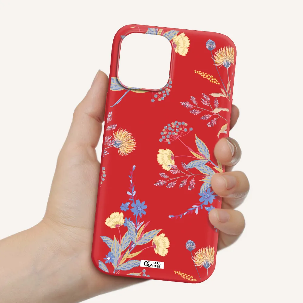Pastel Fall Flowers Apple iPhone 12 pro Silicone Imperial Red Case