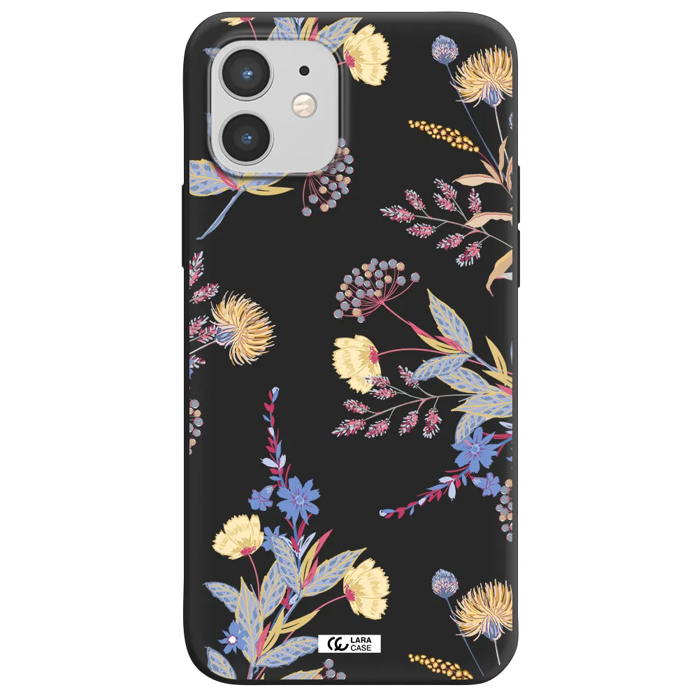 Pastel Fall Flowers Apple iPhone 12 Silicone black Case