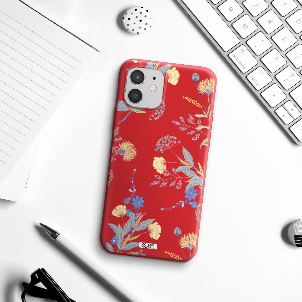Pastel Fall Flowers Apple iPhone 12 Silicone Imperial Red Case