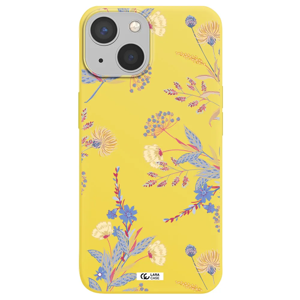 Pastel Fall Flowers Apple iPhone 13 mini Silicone canary yellow Case