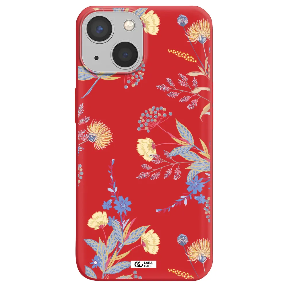 Pastel Fall Flowers Apple iPhone 13 mini Silicone Imperial Red Case