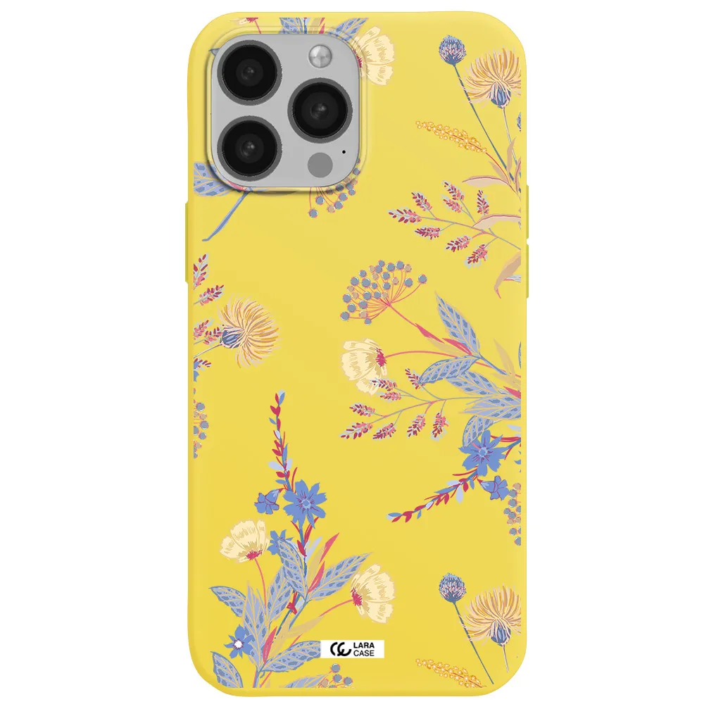 Pastel Fall Flowers Apple iPhone 13 Pro Max Silicone canary yellow Case