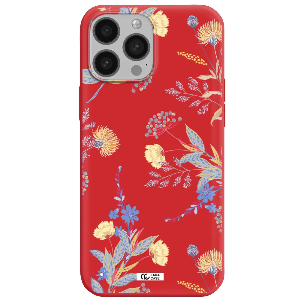 Pastel Fall Flowers Apple iPhone 13 Pro Max Silicone Imperial Red Case