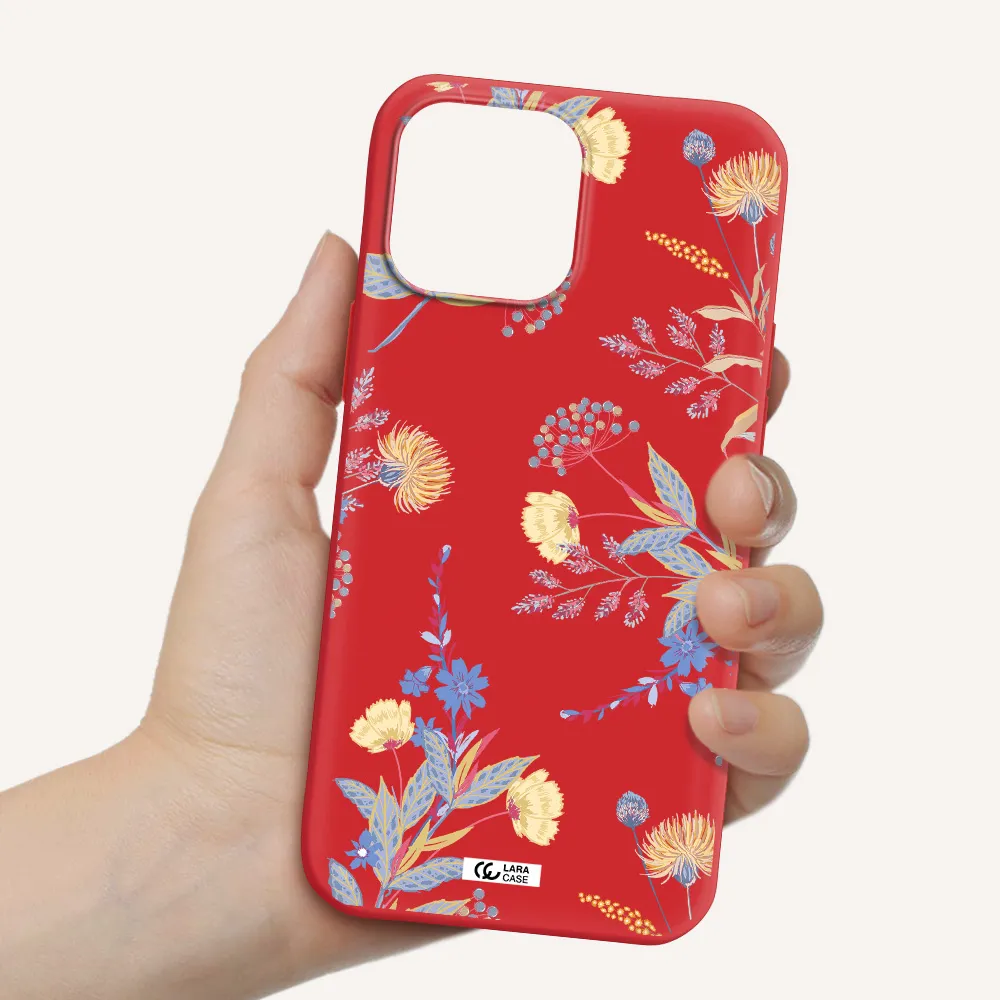 Pastel Fall Flowers Apple iPhone 13 Pro Max Silicone Imperial Red Case