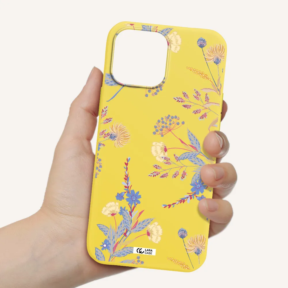 Pastel Fall Flowers Apple iPhone 13 Pro Silicone canary yellow Case