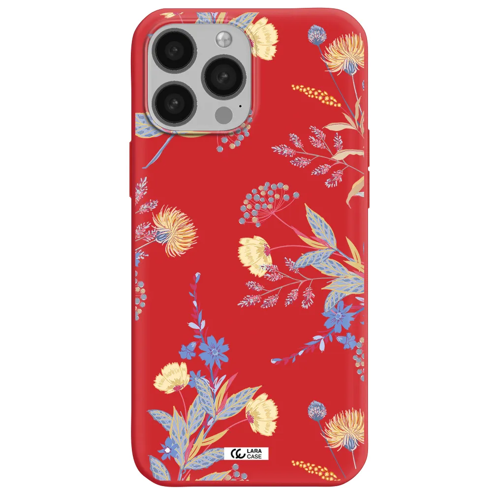 Pastel Fall Flowers Apple iPhone 13 Pro Silicone Imperial Red Case