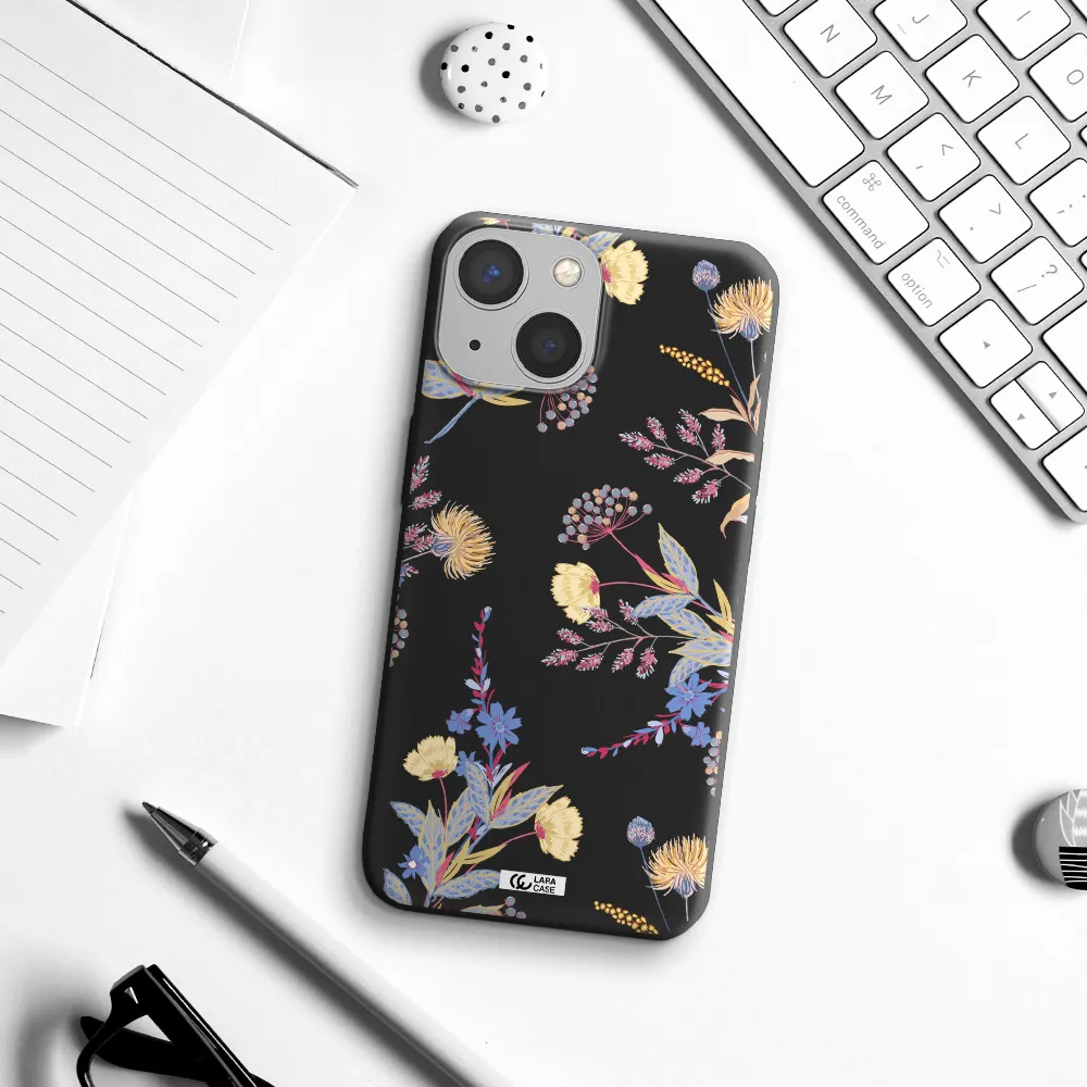 Pastel Fall Flowers Apple iPhone 13 Silicone black Case