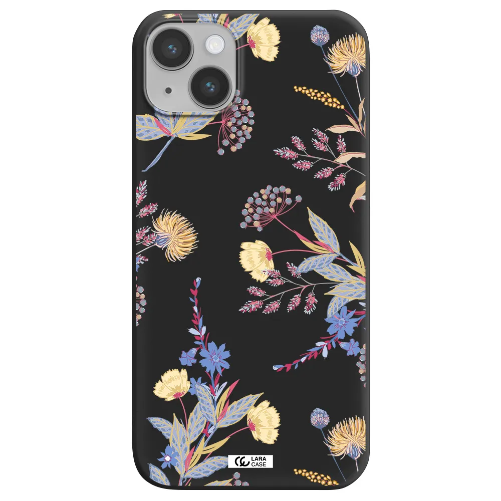 Pastel Fall Flowers Apple iPhone 14 plus Silicone black Case