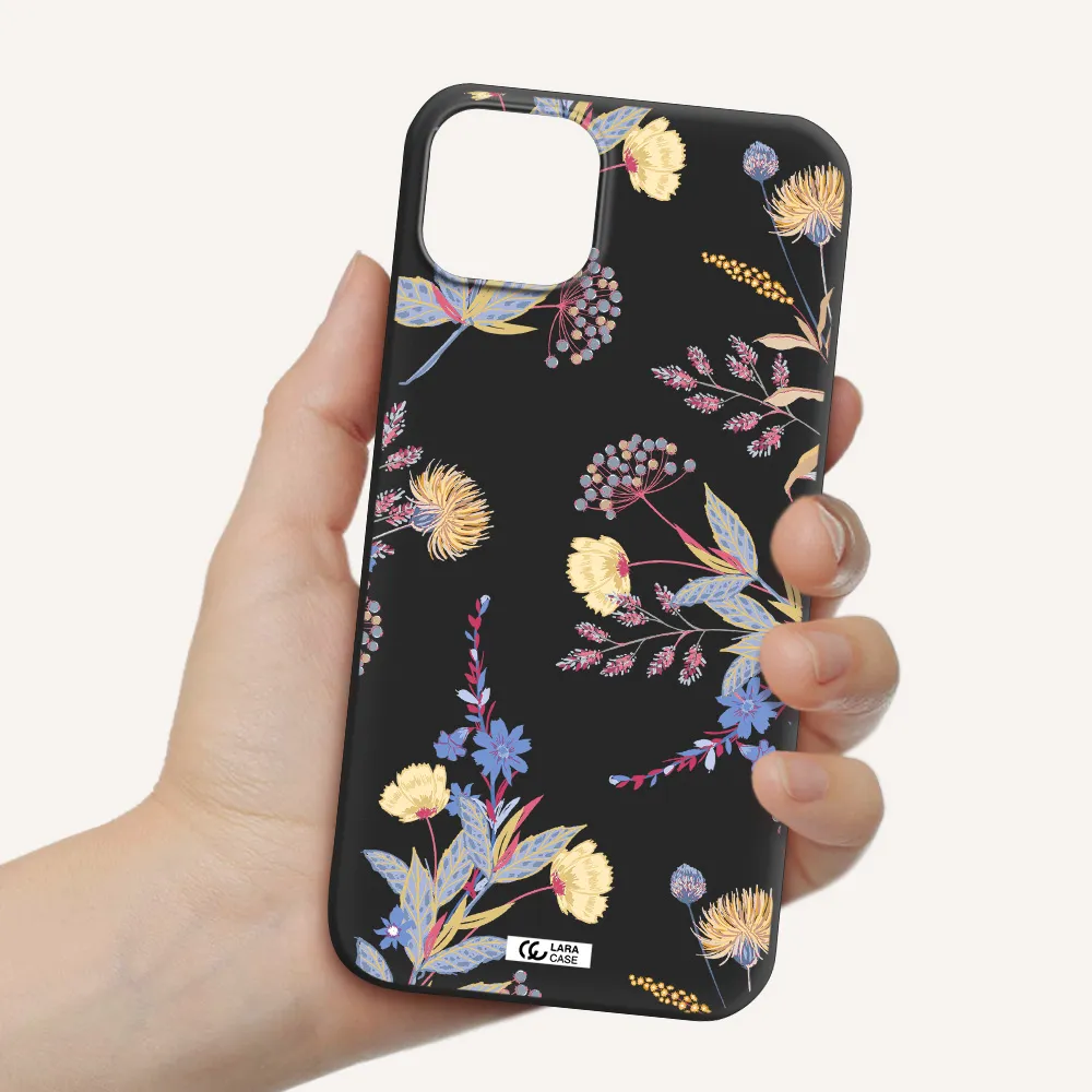 Pastel Fall Flowers Apple iPhone 14 plus Silicone black Case