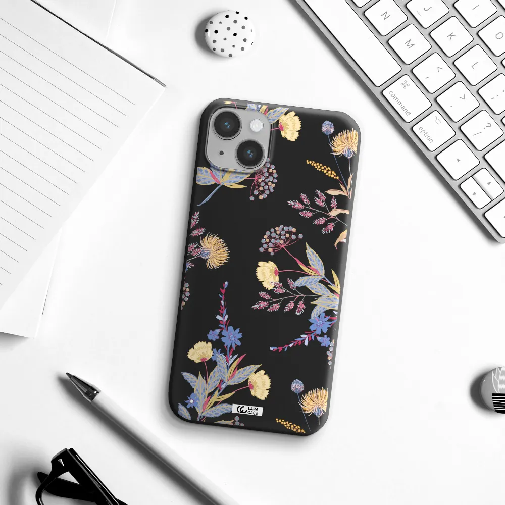 Pastel Fall Flowers Apple iPhone 14 plus Silicone black Case