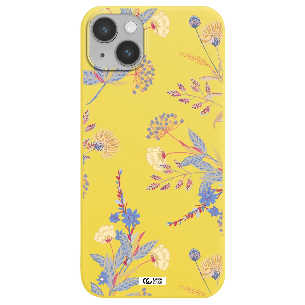 Pastel Fall Flowers Apple iPhone 14 plus Silicone canary yellow Case