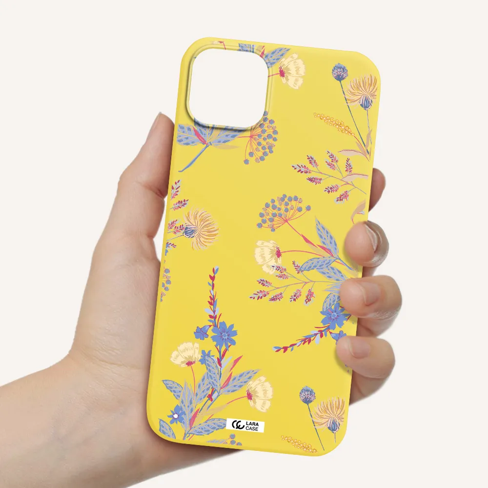 Pastel Fall Flowers Apple iPhone 14 plus Silicone canary yellow Case