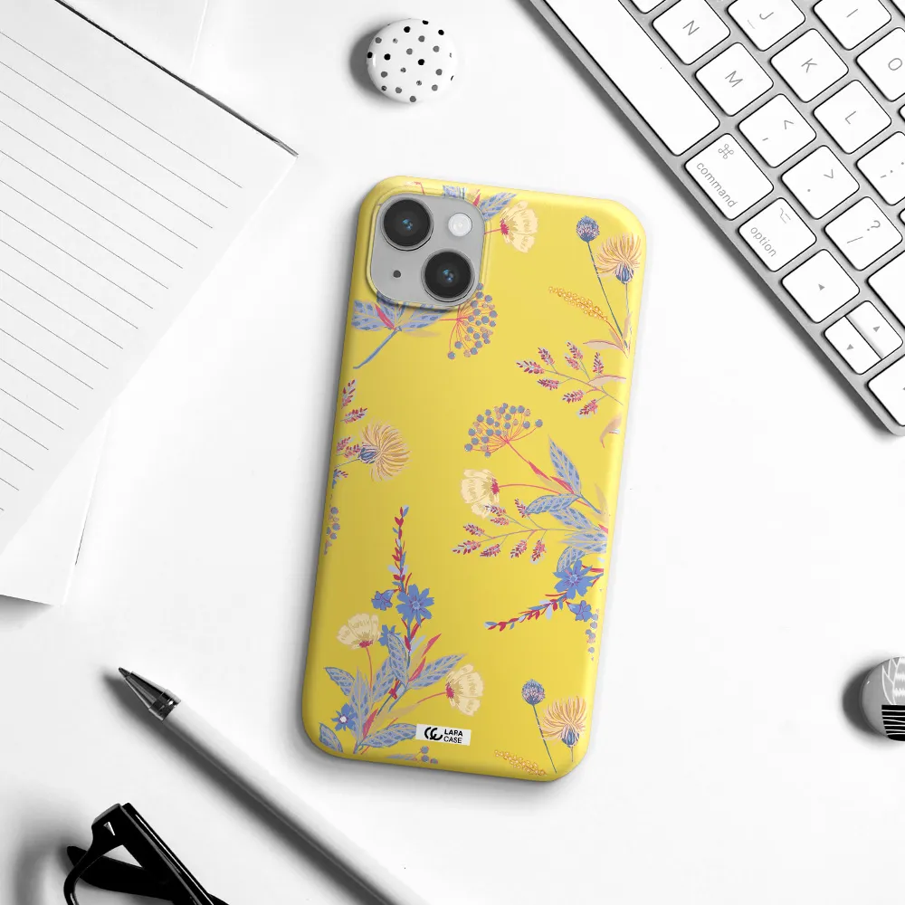 Pastel Fall Flowers Apple iPhone 14 plus Silicone canary yellow Case