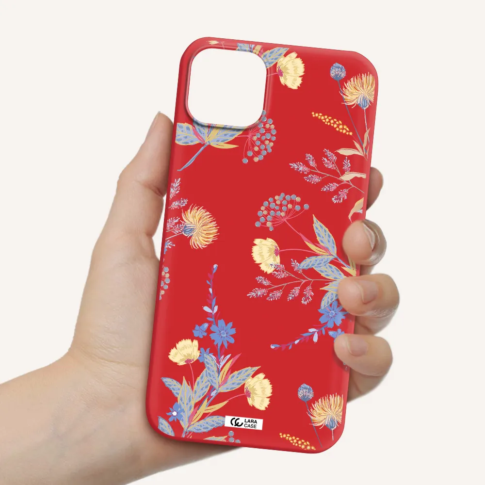 Pastel Fall Flowers Apple iPhone 14 plus Silicone Imperial Red Case