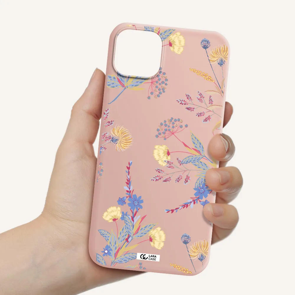 Pastel Fall Flowers Apple iPhone 14 plus Silicone pastel pink Case