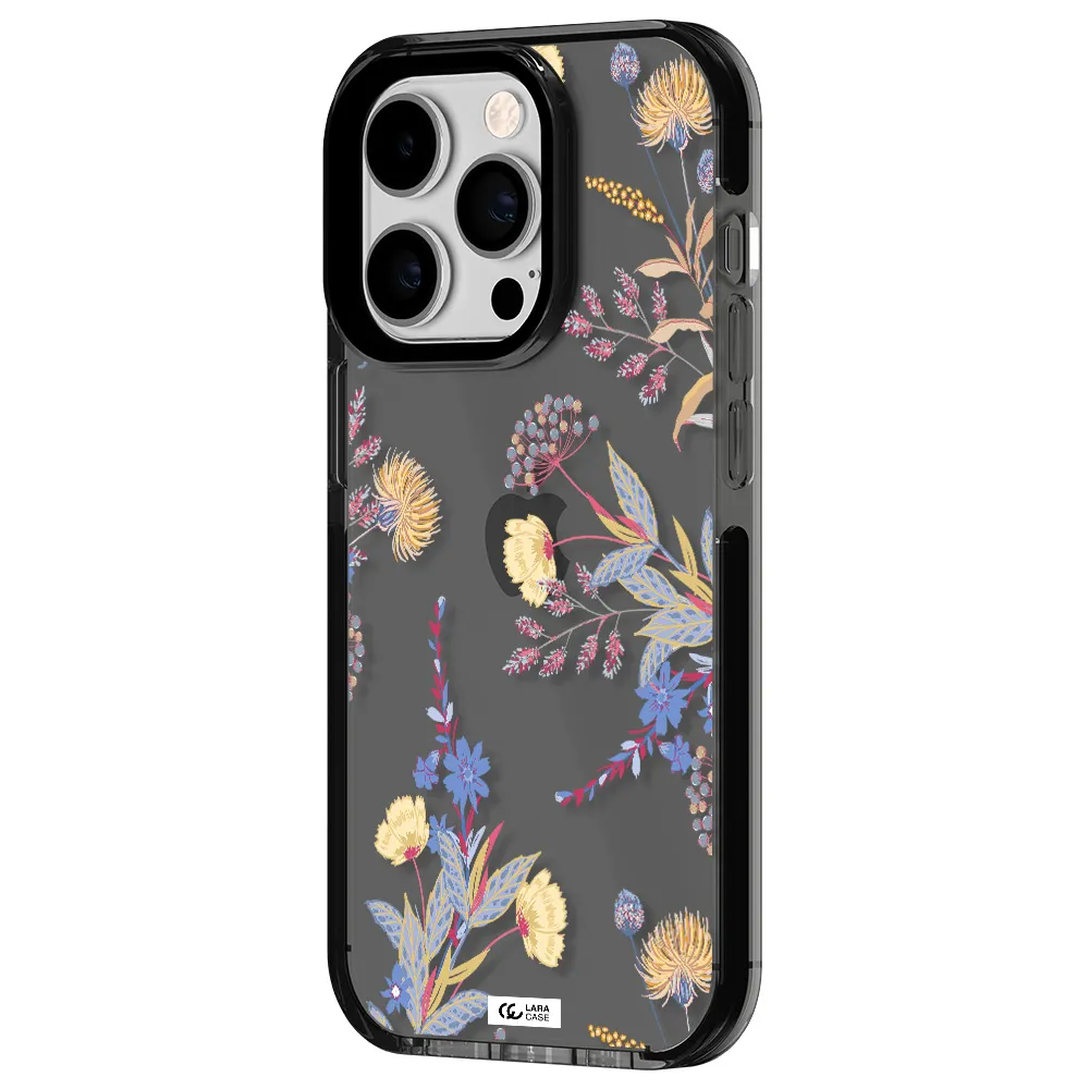 Pastel Fall Flowers Apple iPhone 14 pro impact Smoke Black Case