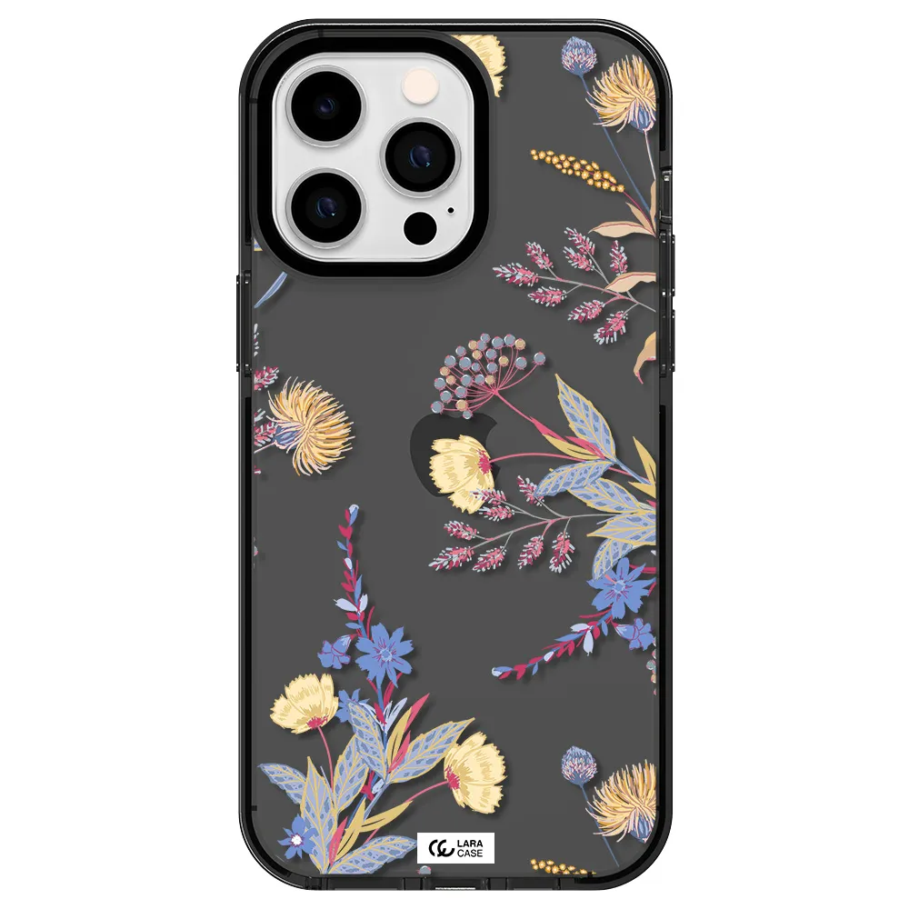 Pastel Fall Flowers Apple iPhone 14 pro max impact Smoke Black Case