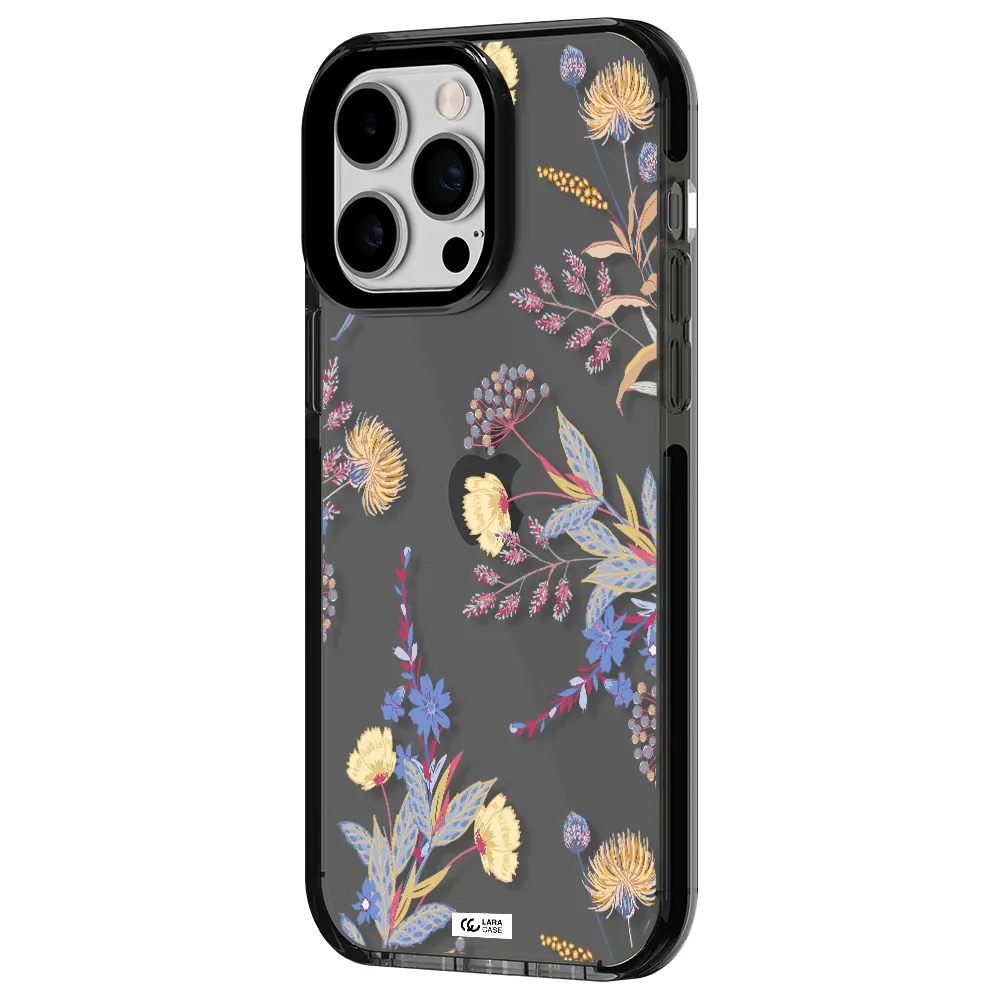 Pastel Fall Flowers Apple iPhone 14 pro max impact Smoke Black Case
