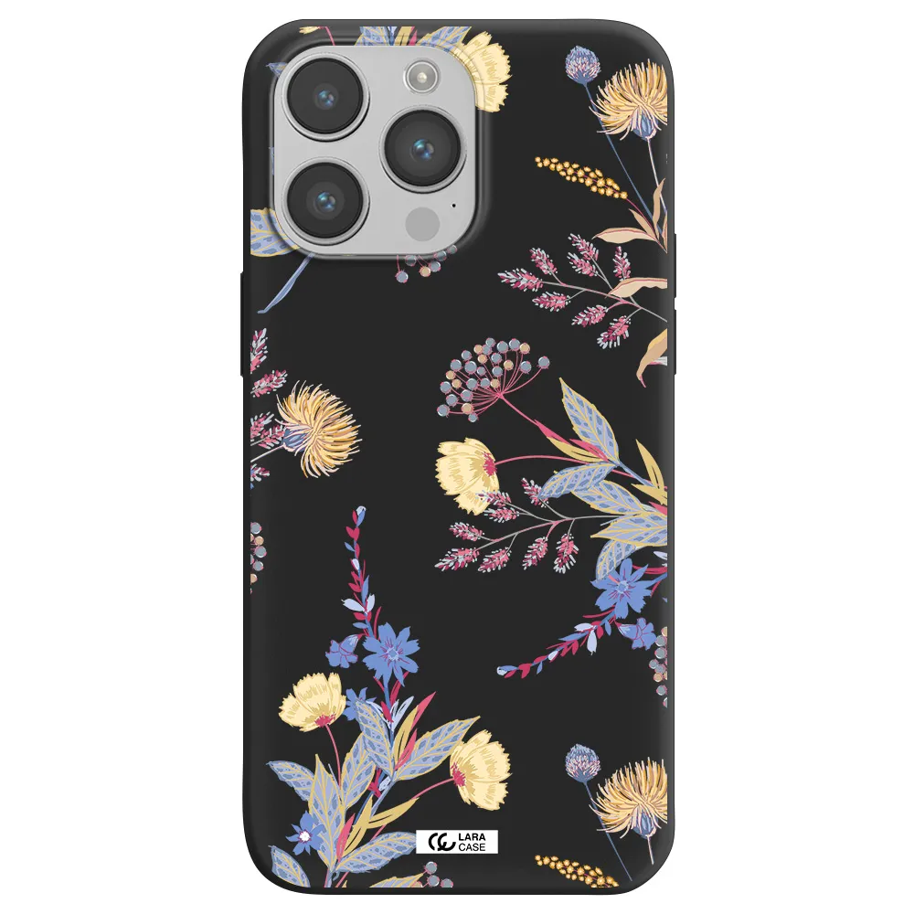 Pastel Fall Flowers Apple iPhone 14 pro max Silicone black Case