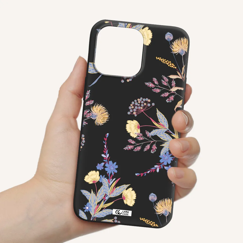 Pastel Fall Flowers Apple iPhone 14 pro max Silicone black Case