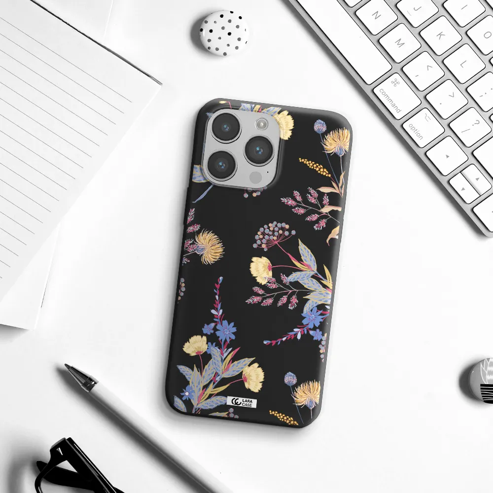 Pastel Fall Flowers Apple iPhone 14 pro max Silicone black Case