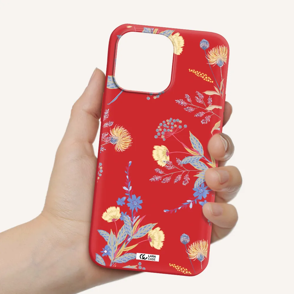 Pastel Fall Flowers Apple iPhone 14 pro max Silicone Imperial Red Case
