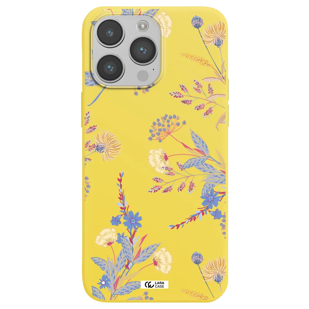 Pastel Fall Flowers Apple iPhone 14 pro Silicone canary yellow Case