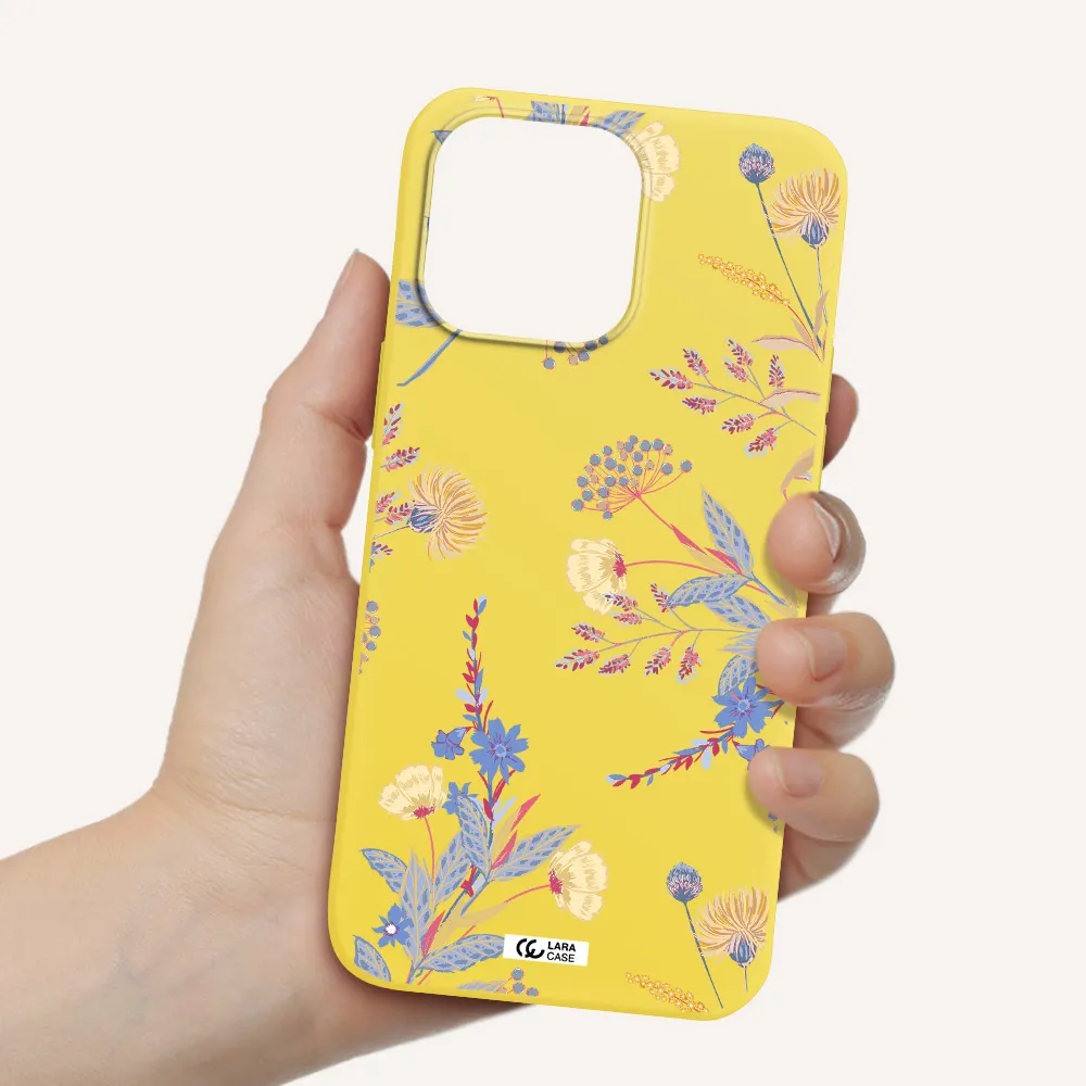 Pastel Fall Flowers Apple iPhone 14 pro Silicone canary yellow Case