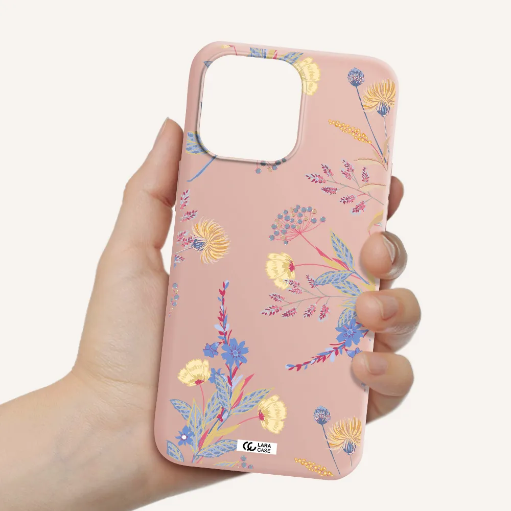 Pastel Fall Flowers Apple iPhone 14 pro Silicone pastel pink Case