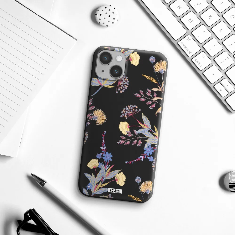 Pastel Fall Flowers Apple iPhone 14 Silicone black Case