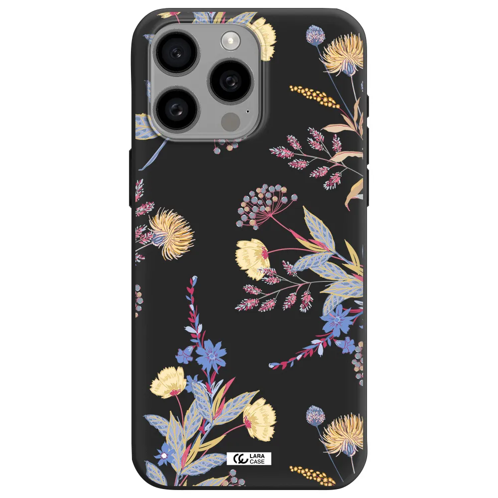 Pastel Fall Flowers Apple Iphone 15 Pro max Silicone black Case