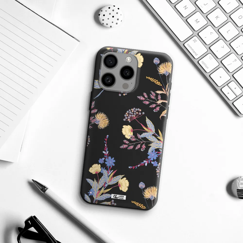 Pastel Fall Flowers Apple Iphone 15 Pro max Silicone black Case